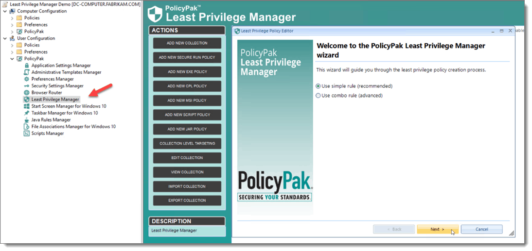Least Privilege Manager Policy Wizard
