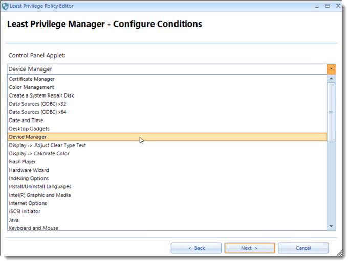 Least Privilege Manager Configure Conditions