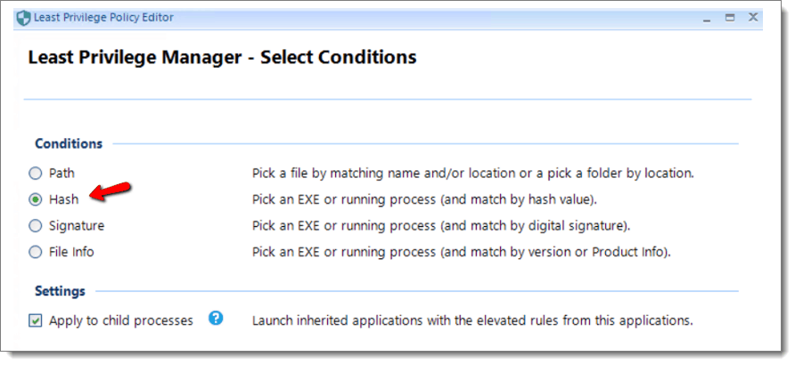 Least Privilege Manager Select Conditions