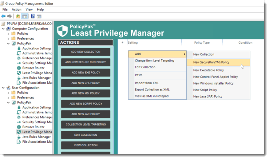 PolicyPak Least Privilege Manager Flyout