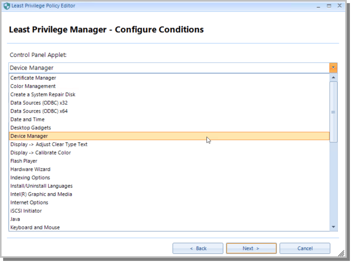 Least Privilege Manager Configure Conditions