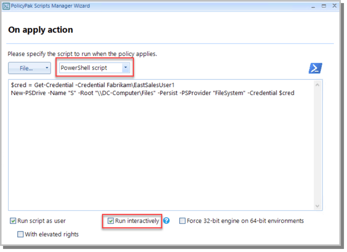 apply action intune powershell script