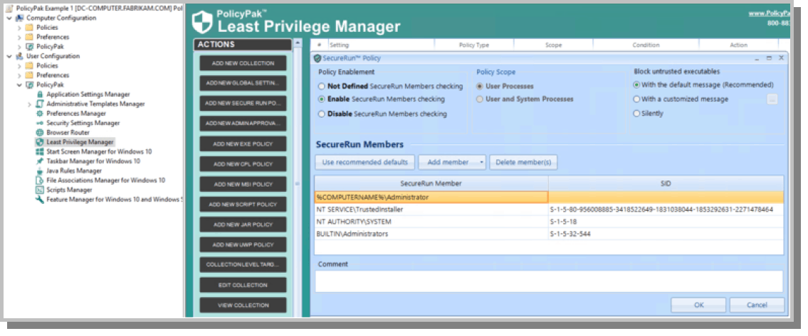 least privilege manager feature selection