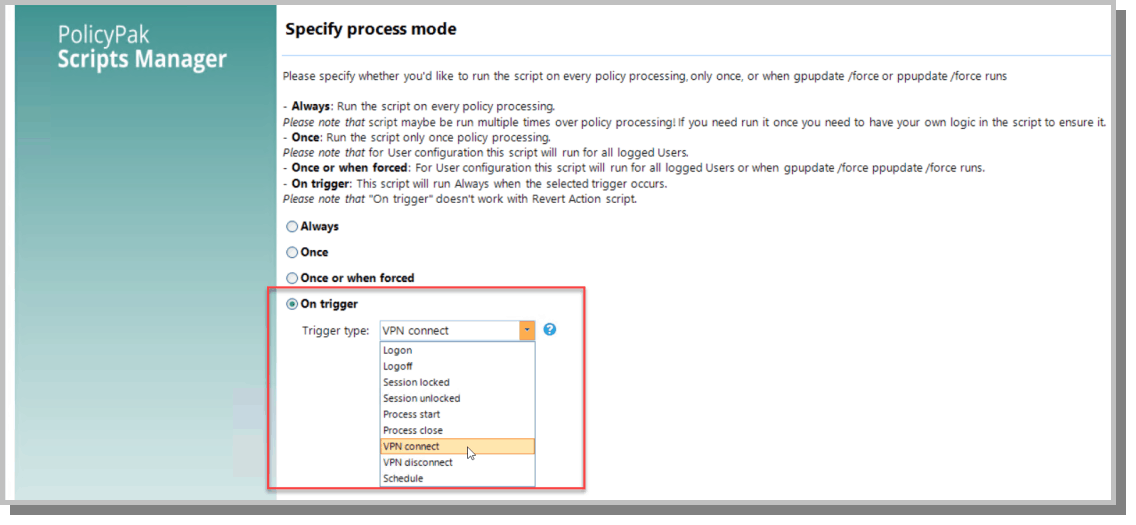 specify process mode on trigger